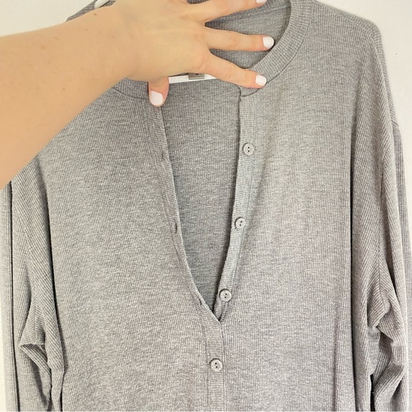 Skims Soft Lounge Button Up Henley Onesie Womens Plus Size 3X Heathered Grey LS - Picture 7 of 16